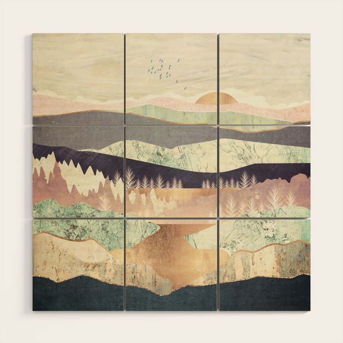 Golden Spring Reflection Wood Wall Art Gallery Image 1