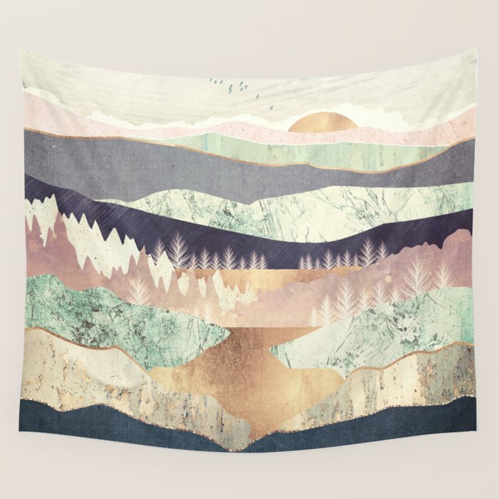 Golden Spring Reflection Wall Tapestry Gallery Image 1