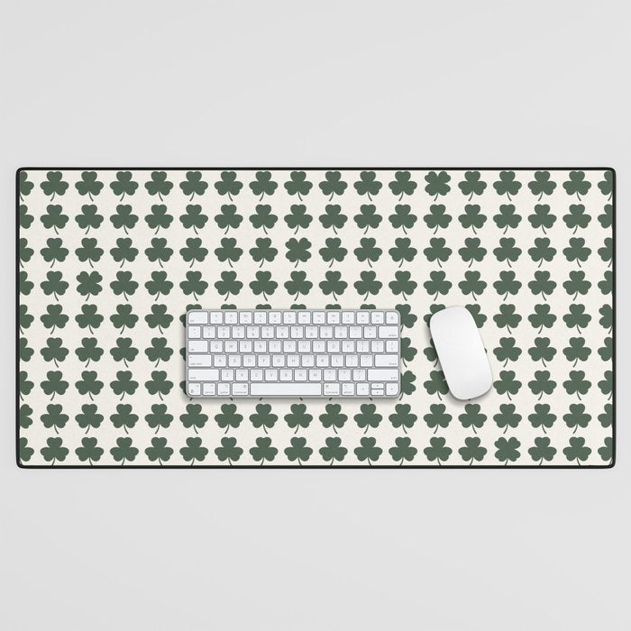 Clovers XXXVIII Dark Green Botanical Pattern Desk Mat Gallery Image 1