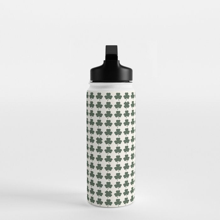 Clovers XXXVIII Dark Green Botanical Pattern Water Bottle Gallery Image 3