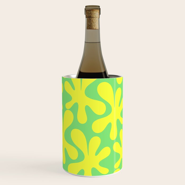 Neon Yellow and Lime Green Amoeba Dance Vivid Retro Modern Pattern Wine Chiller Gallery Image 3