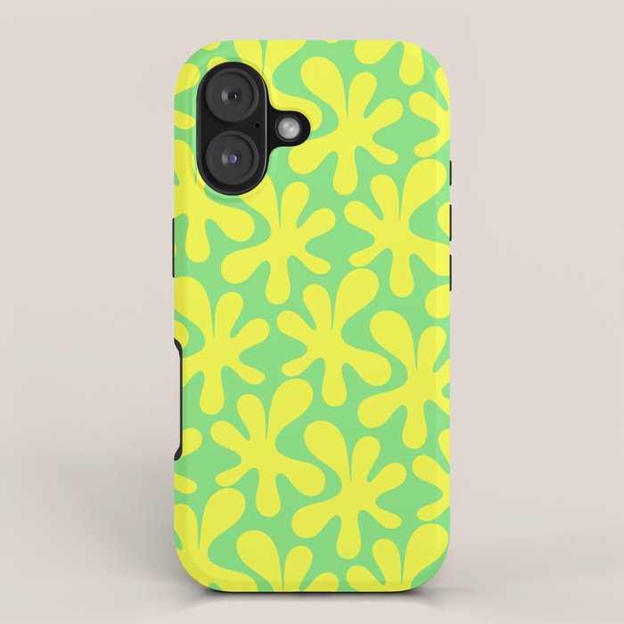 Neon Yellow and Lime Green Amoeba Dance Vivid Retro Modern Pattern iPhone Case Gallery Image 1