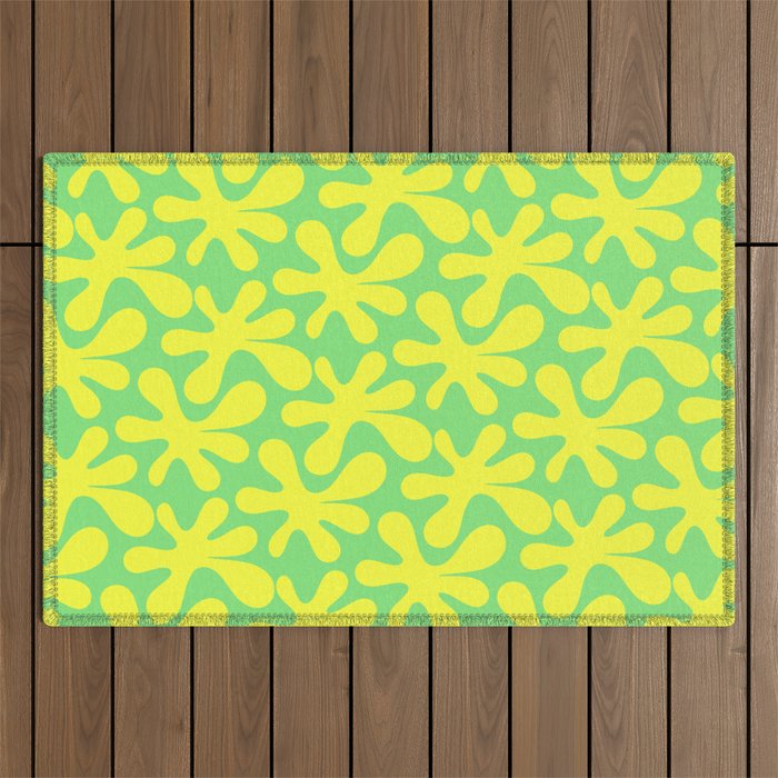Neon Yellow and Lime Green Amoeba Dance Vivid Retro Modern Pattern Outdoor Rug Gallery Image 1