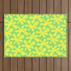 Neon Yellow and Lime Green Amoeba Dance Vivid Retro Modern Pattern Outdoor Rug Gallery Image 1