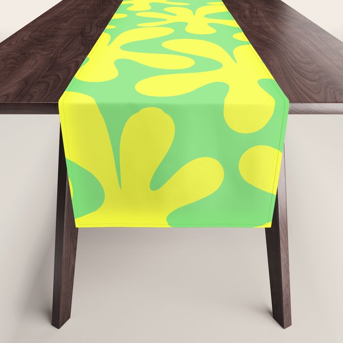 Neon Yellow and Lime Green Amoeba Dance Vivid Retro Modern Pattern Table Runner Gallery Image 1