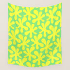 Neon Yellow and Lime Green Amoeba Dance Vivid Retro Modern Pattern Wall Tapestry Gallery Image 4