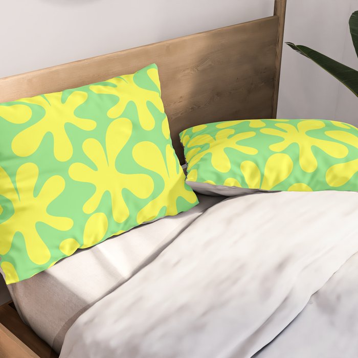 Neon Yellow and Lime Green Amoeba Dance Vivid Retro Modern Pattern Pillow Sham Gallery Image 2