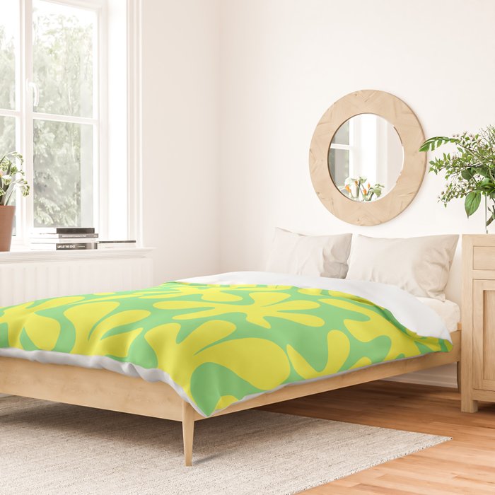 Neon Yellow and Lime Green Amoeba Dance Vivid Retro Modern Pattern Duvet Cover Gallery Image 2