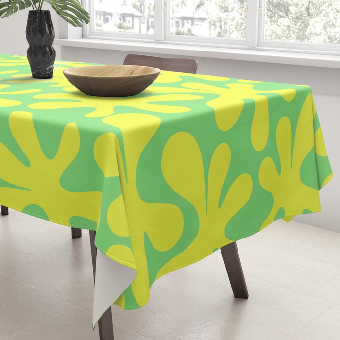 Neon Yellow and Lime Green Amoeba Dance Vivid Retro Modern Pattern Tablecloth Gallery Image 3