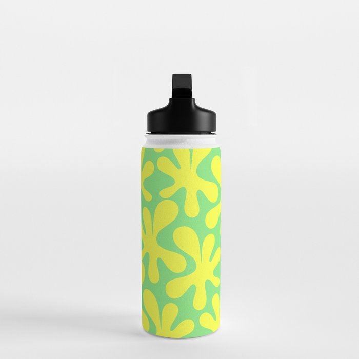 Neon Yellow and Lime Green Amoeba Dance Vivid Retro Modern Pattern Water Bottle Gallery Image 3