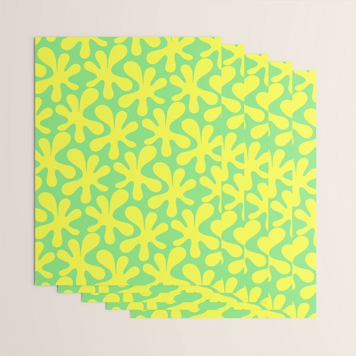 Neon Yellow and Lime Green Amoeba Dance Vivid Retro Modern Pattern Wrapping Paper Gallery Image 3