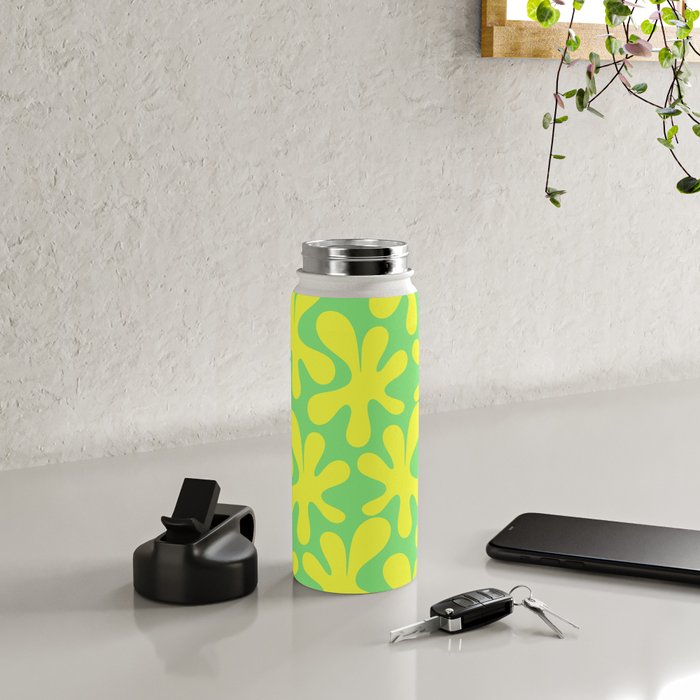 Neon Yellow and Lime Green Amoeba Dance Vivid Retro Modern Pattern Water Bottle Gallery Image 4