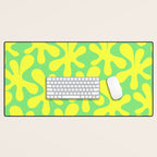 Neon Yellow and Lime Green Amoeba Dance Vivid Retro Modern Pattern Desk Mat Gallery Image 1