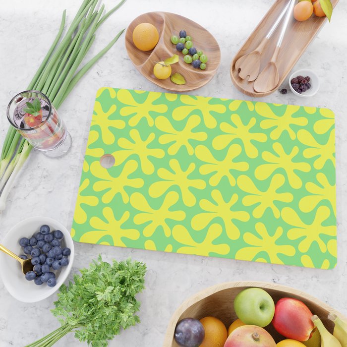 Neon Yellow and Lime Green Amoeba Dance Vivid Retro Modern Pattern Cutting Board Gallery Image 2