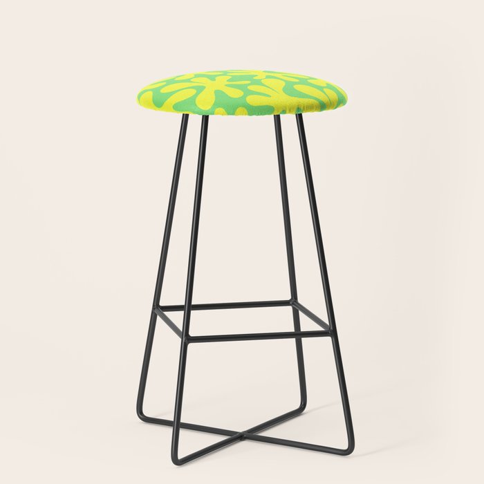 Neon Yellow and Lime Green Amoeba Dance Vivid Retro Modern Pattern Stool Gallery Image 1