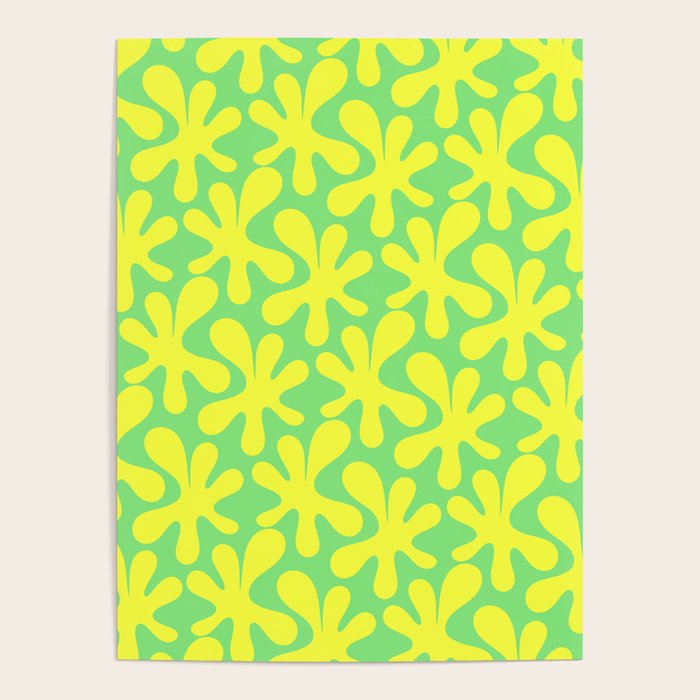 Neon Yellow and Lime Green Amoeba Dance Vivid Retro Modern Pattern Poster Gallery Image 1