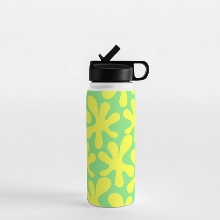 Neon Yellow and Lime Green Amoeba Dance Vivid Retro Modern Pattern Water Bottle Gallery Image 1
