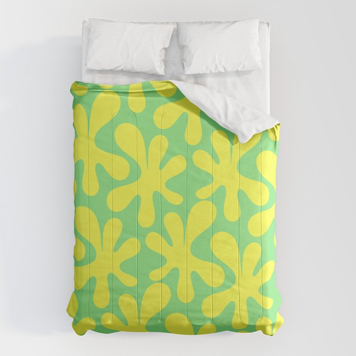 Neon Yellow and Lime Green Amoeba Dance Vivid Retro Modern Pattern Comforter Gallery Image 6