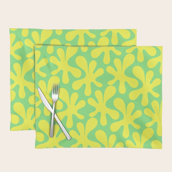 Neon Yellow and Lime Green Amoeba Dance Vivid Retro Modern Pattern Placemat Gallery Image 1