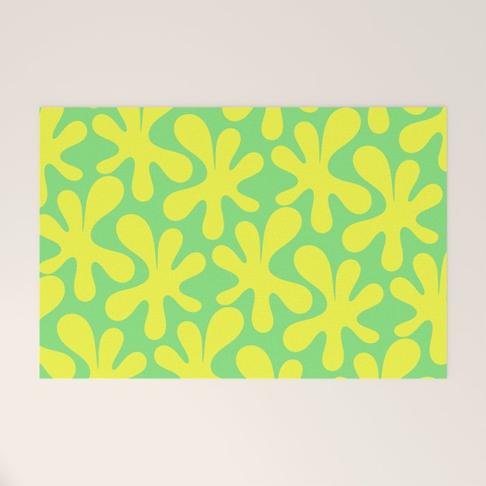 Neon Yellow and Lime Green Amoeba Dance Vivid Retro Modern Pattern Welcome Mat Gallery Image 1