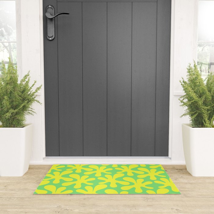 Neon Yellow and Lime Green Amoeba Dance Vivid Retro Modern Pattern Welcome Mat Gallery Image 3