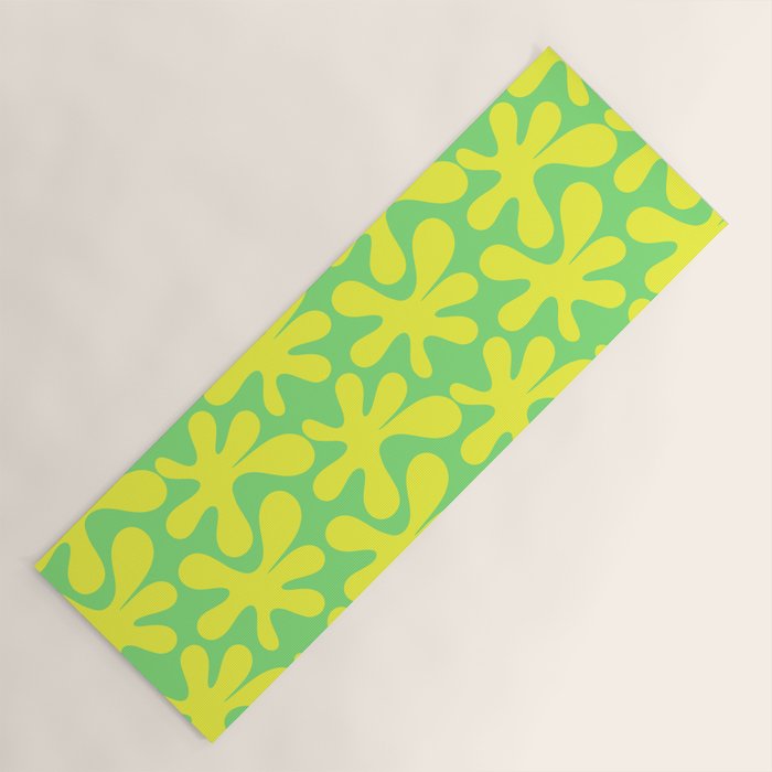 Neon Yellow and Lime Green Amoeba Dance Vivid Retro Modern Pattern Yoga Mat Gallery Image 1