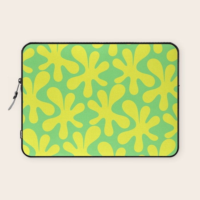 Neon Yellow and Lime Green Amoeba Dance Vivid Retro Modern Pattern Laptop Sleeve Gallery Image 1