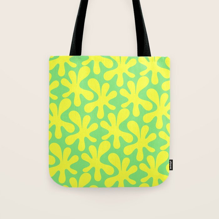 Neon Yellow and Lime Green Amoeba Dance Vivid Retro Modern Pattern Tote Bag Gallery Image 1