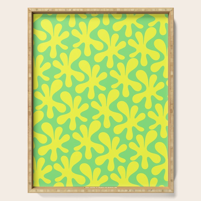 Neon Yellow and Lime Green Amoeba Dance Vivid Retro Modern Pattern Serving Tray Gallery Image 1