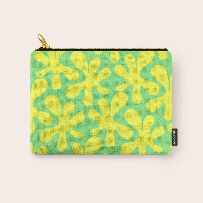 Neon Yellow and Lime Green Amoeba Dance Vivid Retro Modern Pattern Carry All Pouch Gallery Image 1