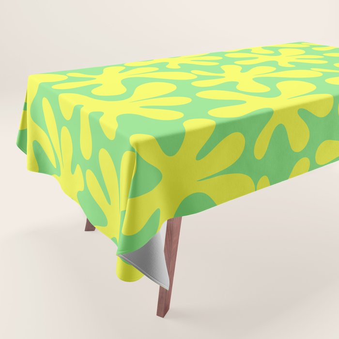 Neon Yellow and Lime Green Amoeba Dance Vivid Retro Modern Pattern Tablecloth Gallery Image 1