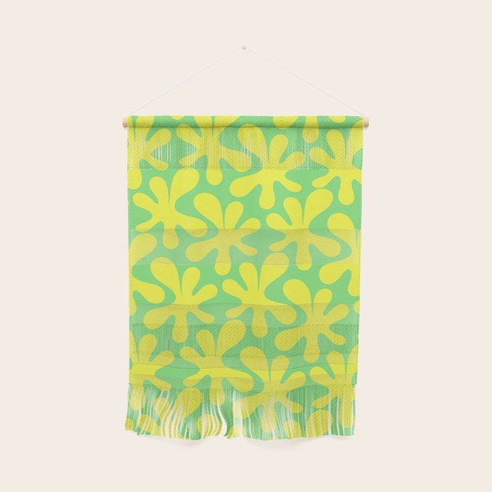 Neon Yellow and Lime Green Amoeba Dance Vivid Retro Modern Pattern Wall Hanging Gallery Image 1