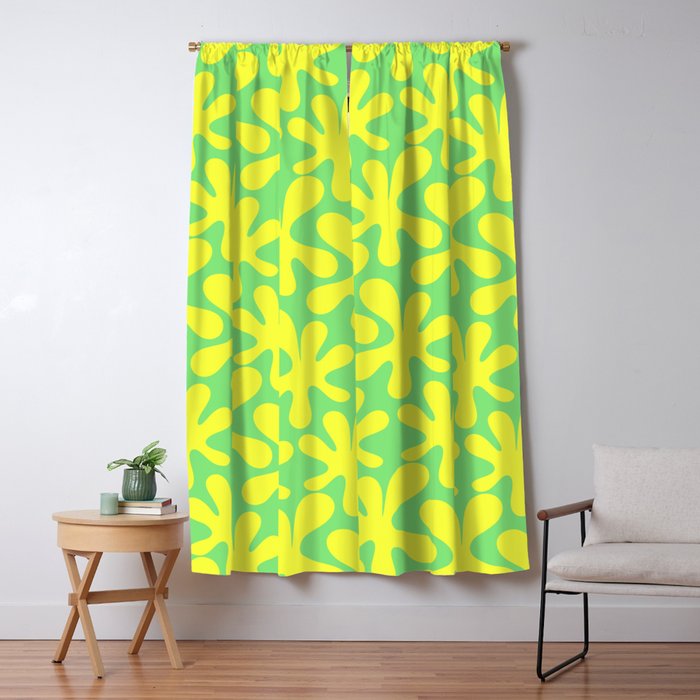 Neon Yellow and Lime Green Amoeba Dance Vivid Retro Modern Pattern Window Curtain Gallery Image 5