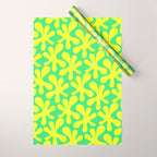 Neon Yellow and Lime Green Amoeba Dance Vivid Retro Modern Pattern Wrapping Paper Gallery Image 1