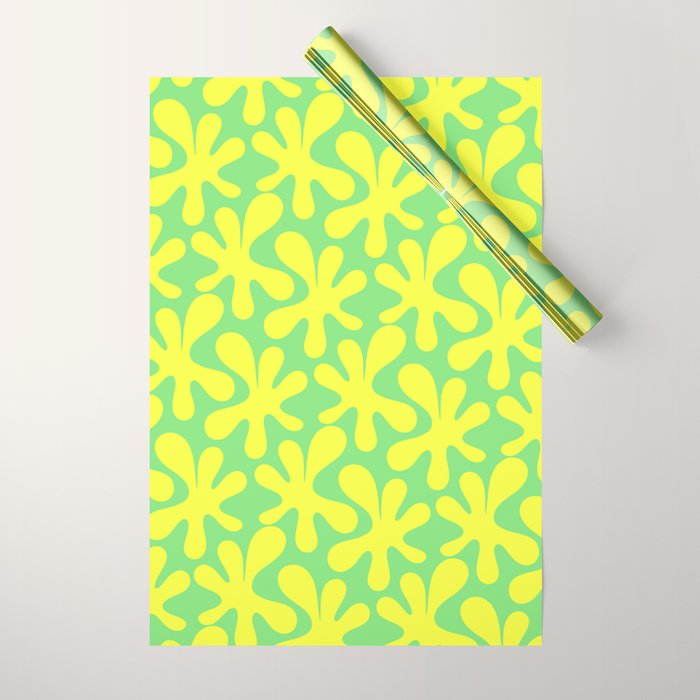 Neon Yellow and Lime Green Amoeba Dance Vivid Retro Modern Pattern Wrapping Paper Gallery Image 1