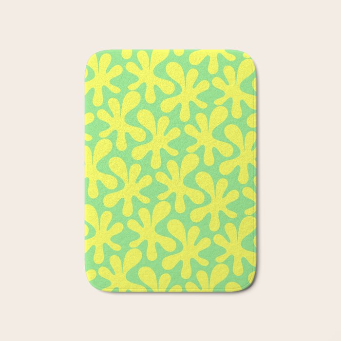Neon Yellow and Lime Green Amoeba Dance Vivid Retro Modern Pattern Bath Mat Gallery Image 1