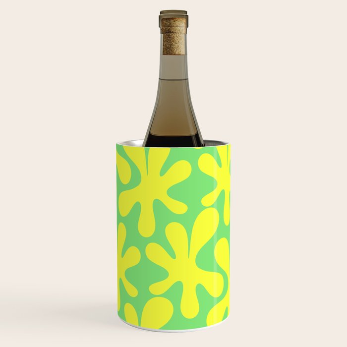 Neon Yellow and Lime Green Amoeba Dance Vivid Retro Modern Pattern Wine Chiller Gallery Image 1