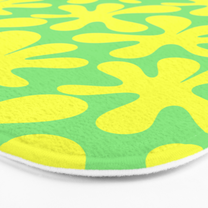 Neon Yellow and Lime Green Amoeba Dance Vivid Retro Modern Pattern Bath Mat Gallery Image 3