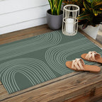 Hand drawn Geometric Lines in Forest Green 3 Outdoor Rug Gallery Image 2