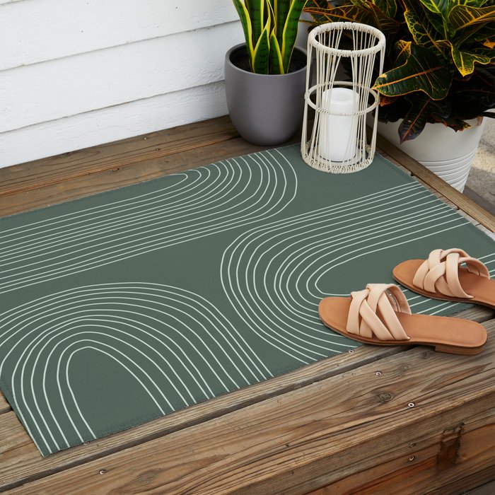 Hand drawn Geometric Lines in Forest Green 3 Outdoor Rug Gallery Image 2