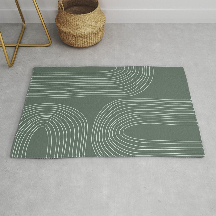 Hand drawn Geometric Lines in Forest Green 3 Rug Gallery Image 1