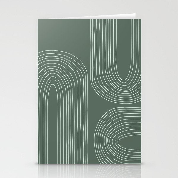 Hand drawn Geometric Lines in Forest Green 3 Stationery Card Gallery Image 1
