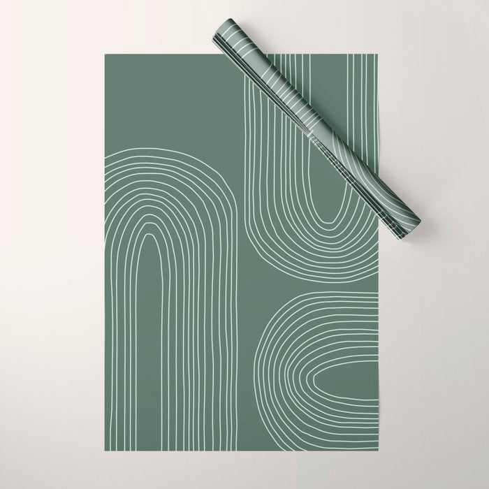 Hand drawn Geometric Lines in Forest Green 3 Wrapping Paper Gallery Image 1