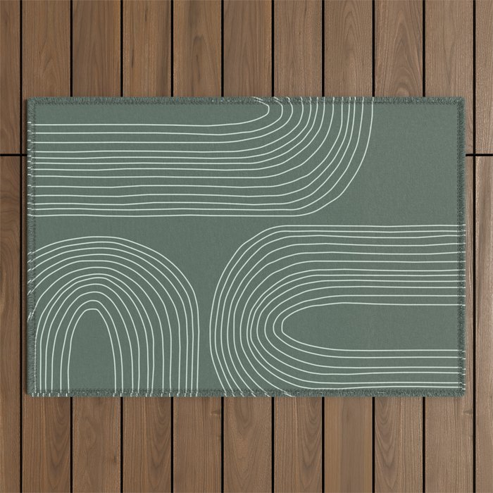 Hand drawn Geometric Lines in Forest Green 3 Outdoor Rug Gallery Image 1