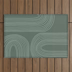 Hand drawn Geometric Lines in Forest Green 3 Outdoor Rug Gallery Image 1