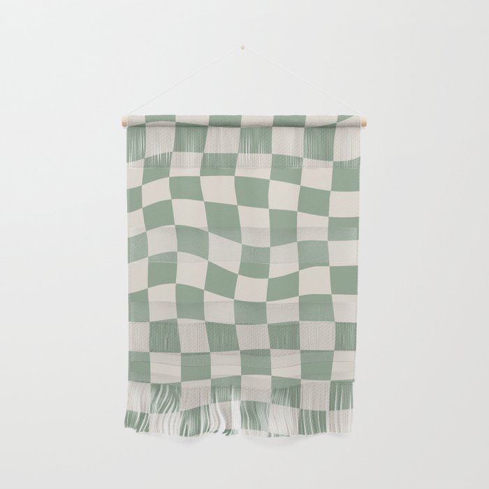 Sage Green Wavy Checkered Pattern Wall Hanging Gallery Image 1