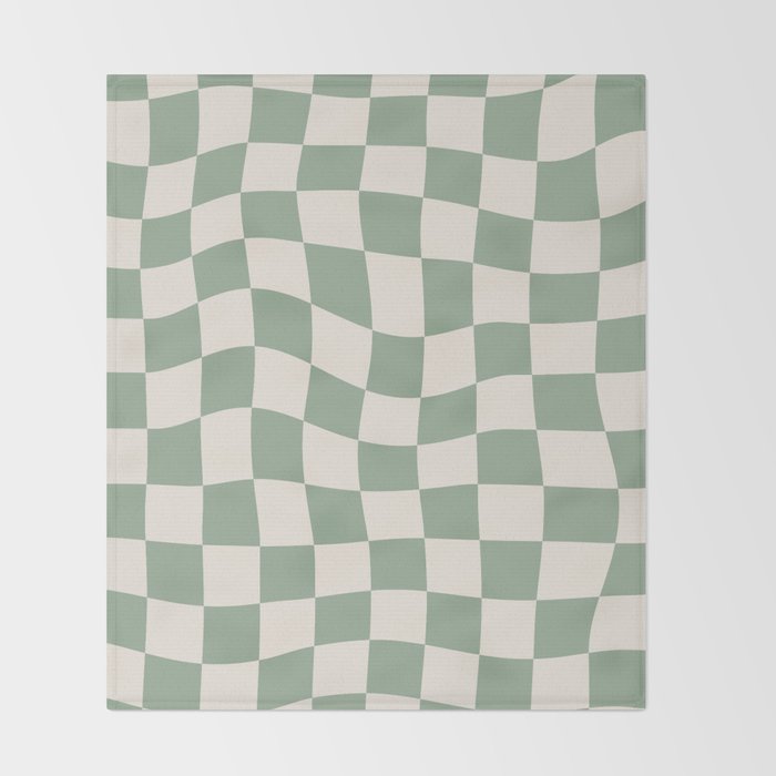 Sage Green Wavy Checkered Pattern Throw Blanket Gallery Image 2