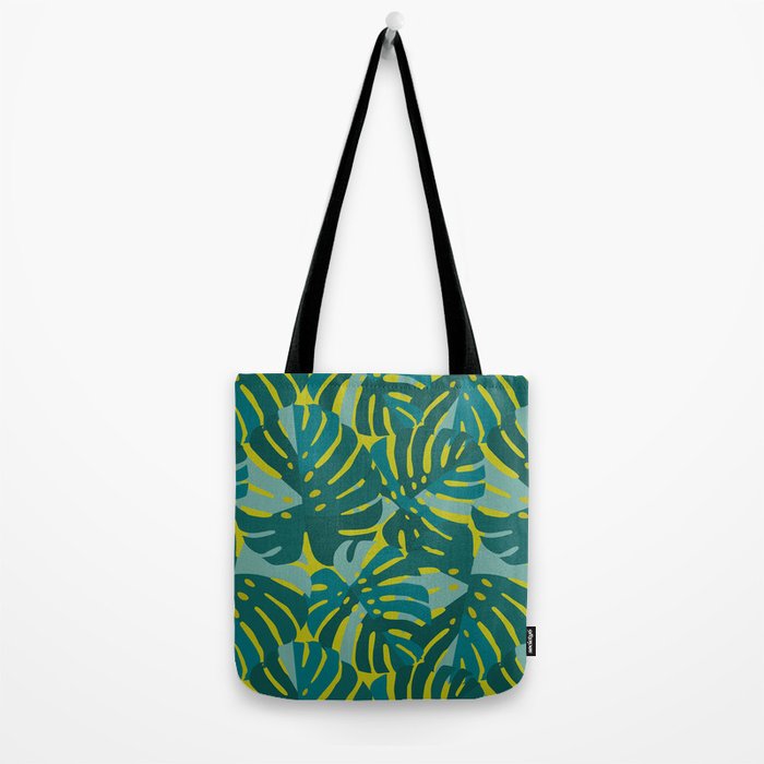 Monstera Leaves in Teal Tote Bag Gallery Image 2