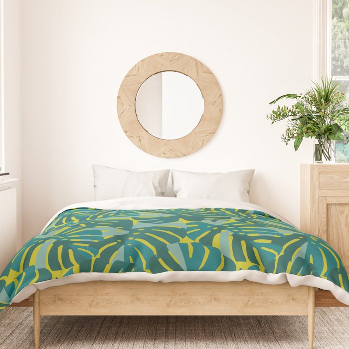 Monstera Leaves in Teal Duvet Cover Gallery Image 3
