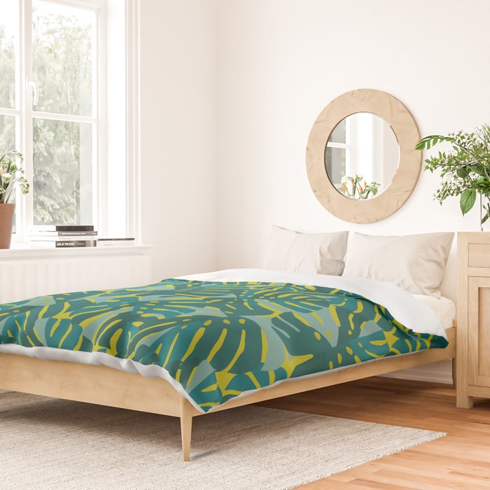 Monstera Leaves in Teal Duvet Cover Gallery Image 2